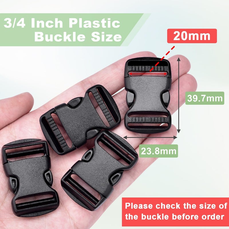 CooBigo 10 Pack Plastic 3/4" Side Release Buckle Dual Adjustable Outdoor Camping Tactical Backpack Belt Strap Webbing Bag Hardware Accessories 3/4" Dual Release Buckles Black - Image 2